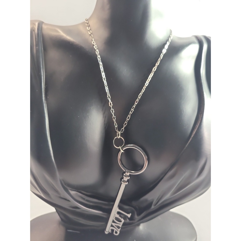 Silver Tone LOVE Skeleton Key Pendant Necklace Romantic Vintage Style Jewelry - Picture 2 of 10